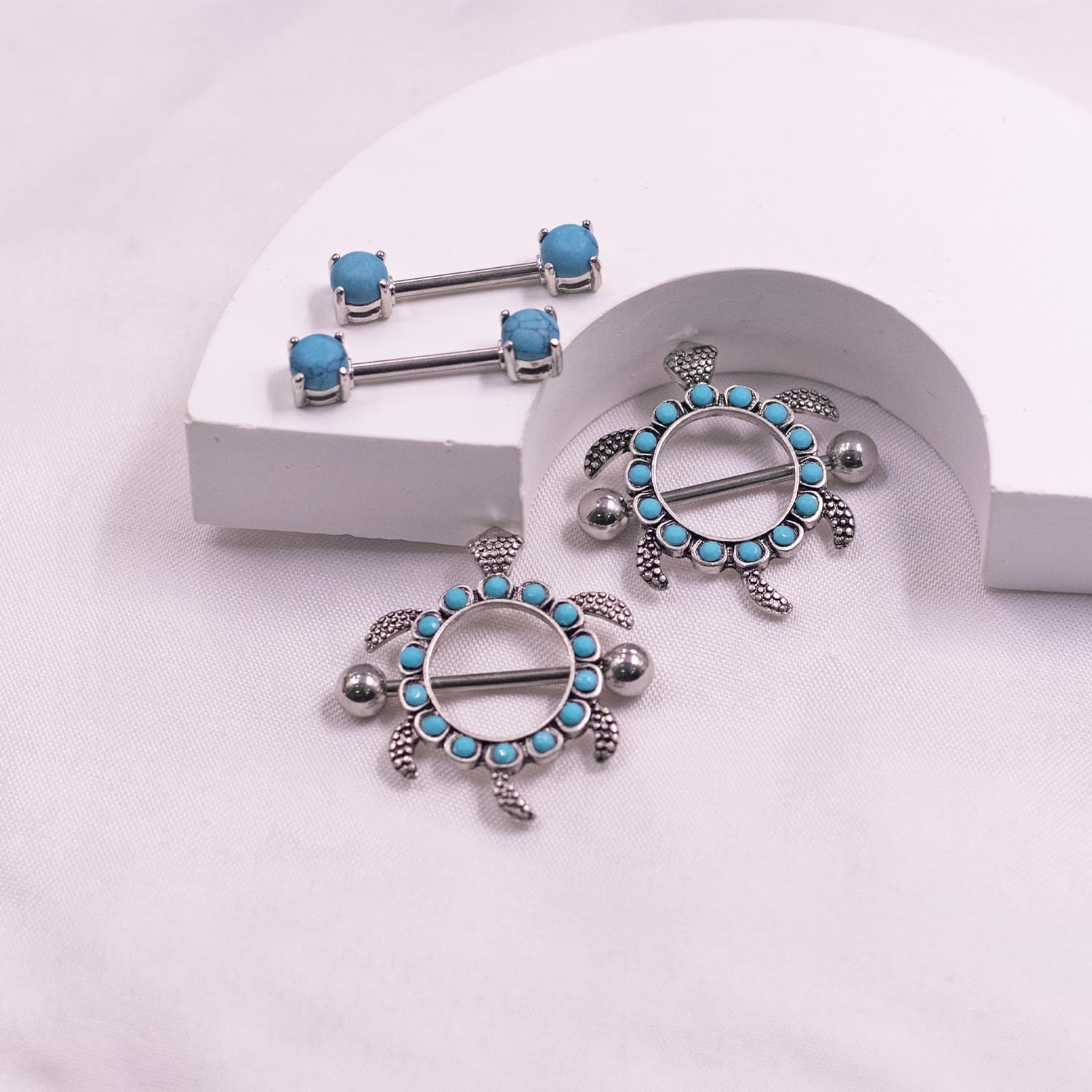 14G 316L Cute Animal Nipple Rings Stainless Steel Turtle,Cat,Rabbit Nipple Barbell Rings Body Piercing Jewelry for Women - QIAO CrystalQIAO CrystalQIAO Crystal