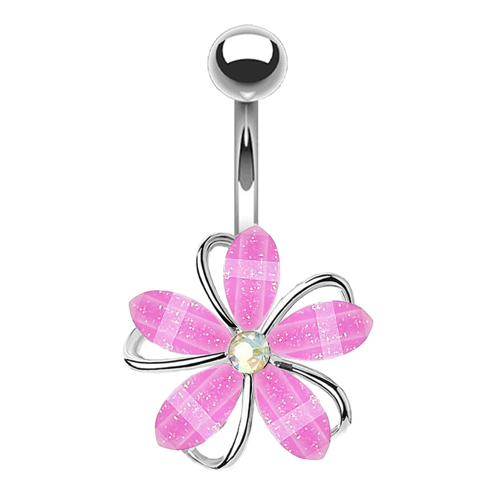 14G 316L Flower Belly Button Ring Surgical Steel Cute Flower Belly Button Ring Body Piercing Jewelry - QIAO Crystal我的商店QIAO Crystal