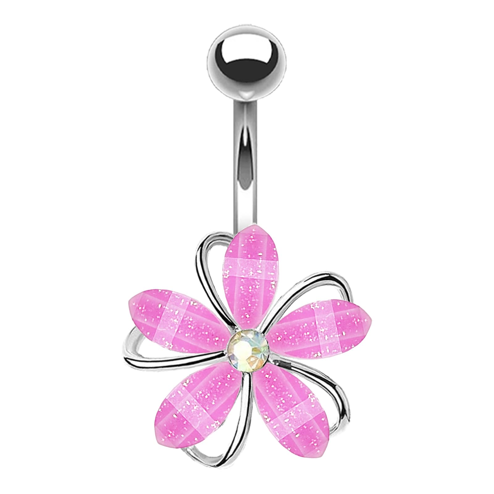 14G 316L Flower Belly Button Ring Surgical Steel Cute Flower Belly Button Ring Body Piercing Jewelry - QIAO Crystal我的商店QIAO Crystal