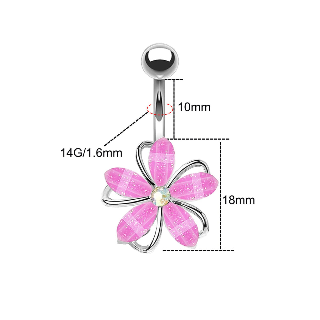 14G 316L Flower Belly Button Ring Surgical Steel Cute Flower Belly Button Ring Body Piercing Jewelry - QIAO Crystal我的商店QIAO Crystal