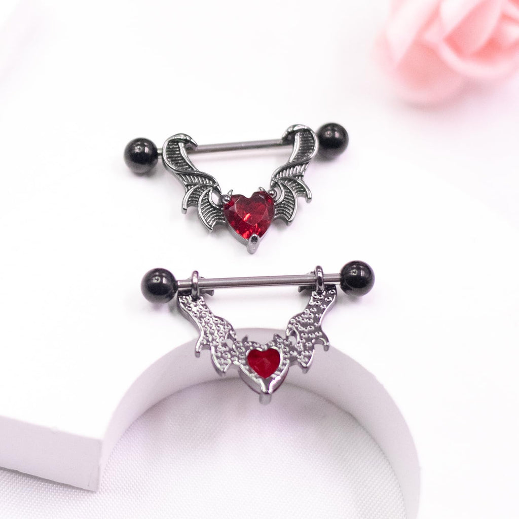 14G 316L Surgial Steel Halloween Devil Heart Nipple Rings Bat Dragon Wings Nipple Piercing Jewelry - QIAO CrystalQIAO CrystalQIAO Crystal
