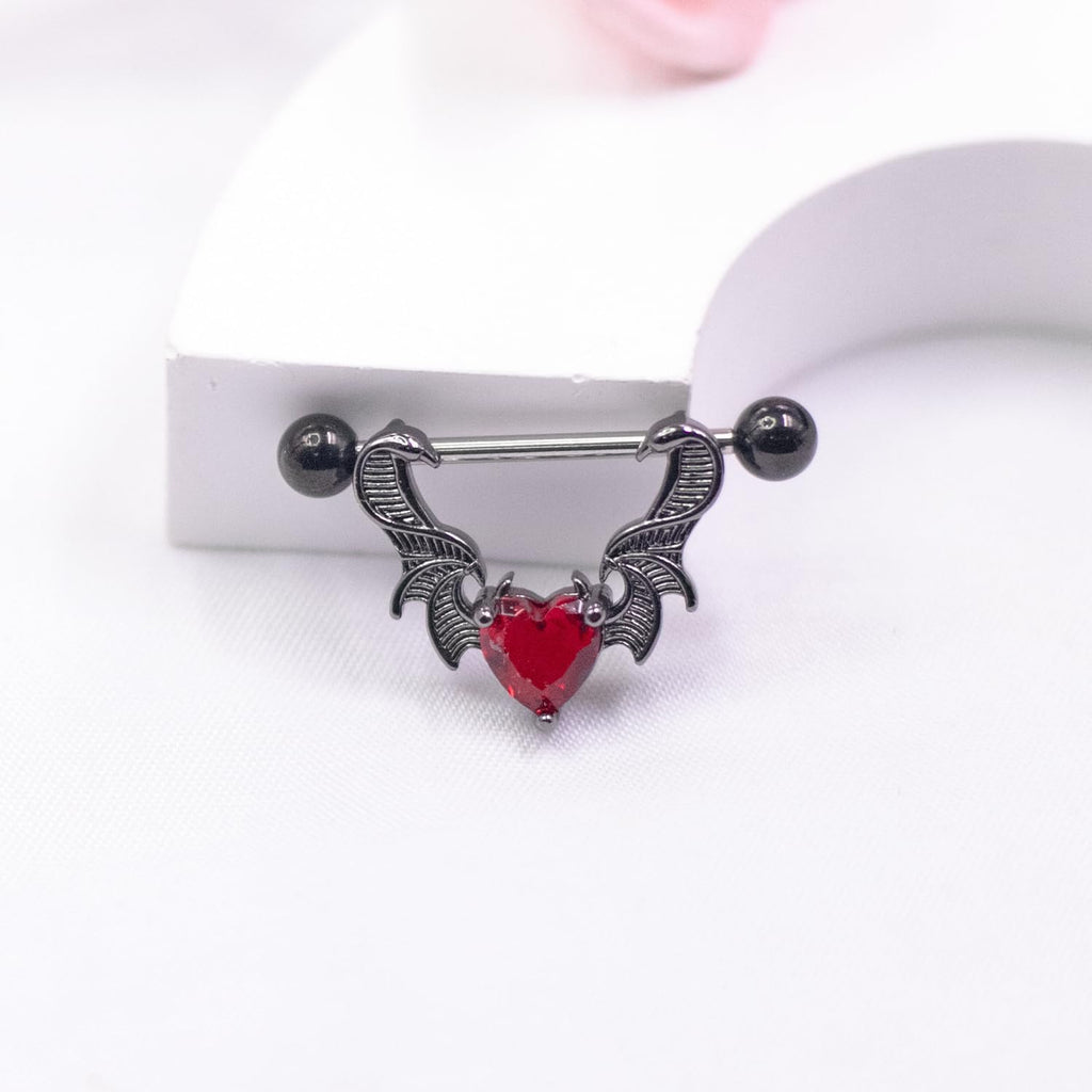 14G 316L Surgial Steel Halloween Devil Heart Nipple Rings Bat Dragon Wings Nipple Piercing Jewelry - QIAO CrystalQIAO CrystalQIAO Crystal