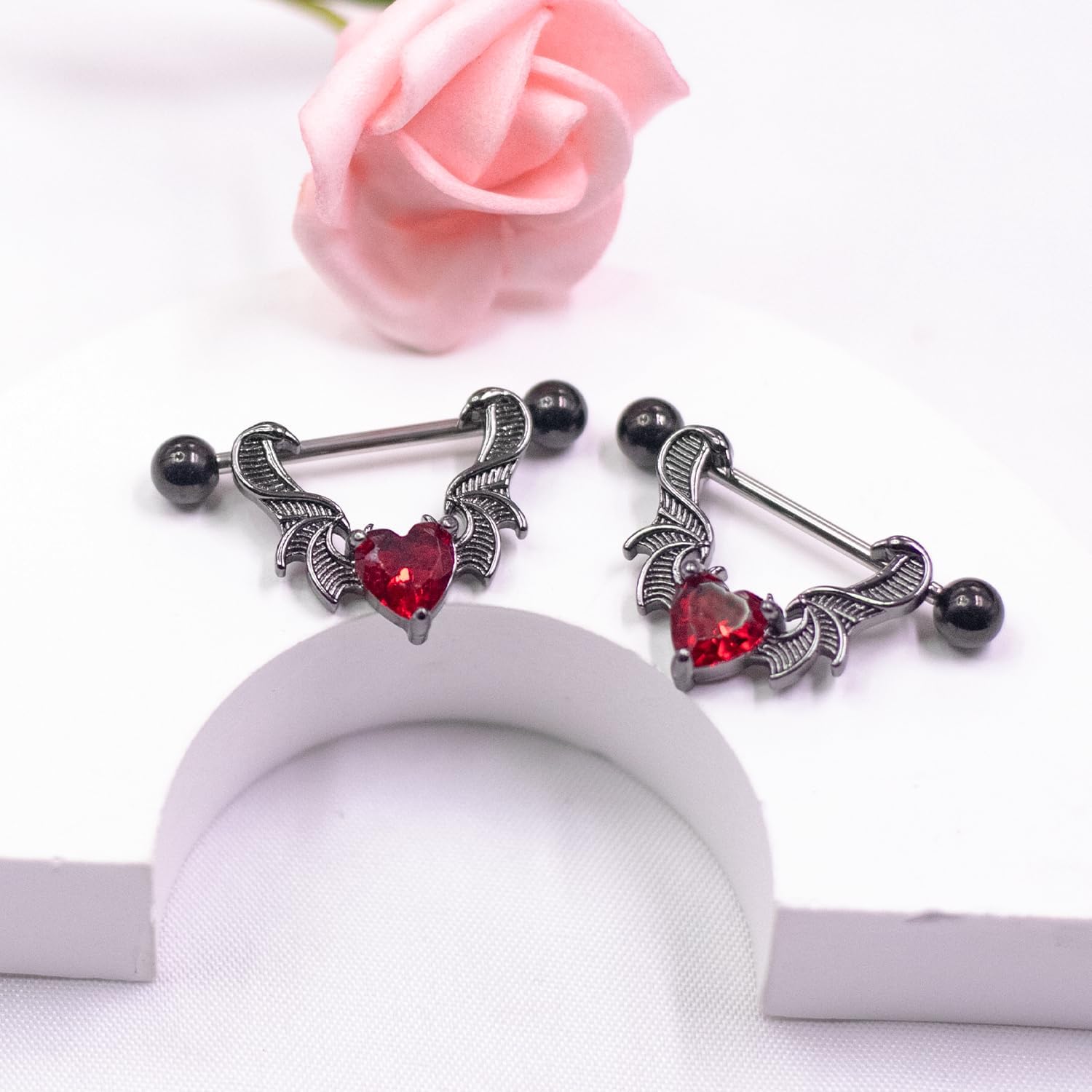 14G 316L Surgial Steel Halloween Devil Heart Nipple Rings Bat Dragon Wings Nipple Piercing Jewelry - QIAO CrystalQIAO CrystalQIAO Crystal