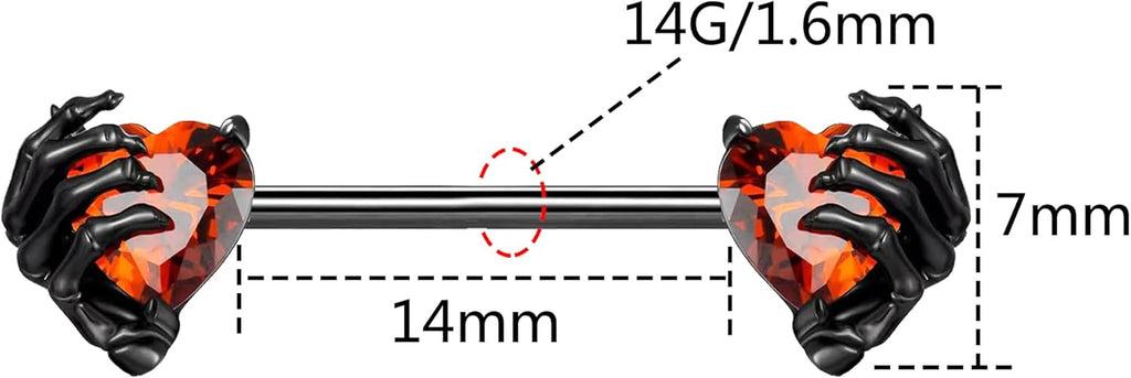 14G 316L Surgial Steel Halloween Nipple Barbell Rings Devil Heart Nipple Rings Nipple Piercing Jewelry for Women and Men - QIAO CrystalQIAO CrystalQIAO Crystal