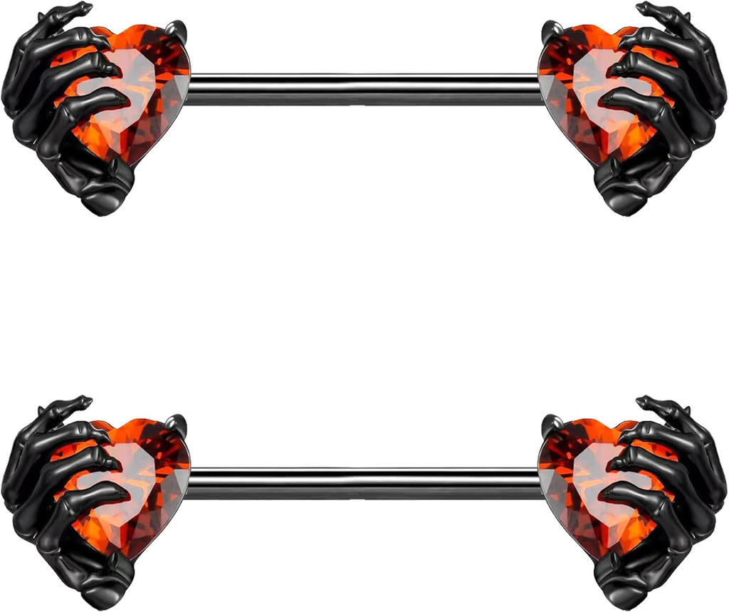 14G 316L Surgial Steel Halloween Nipple Barbell Rings Devil Heart Nipple Rings Nipple Piercing Jewelry for Women and Men - QIAO CrystalQIAO CrystalQIAO Crystal