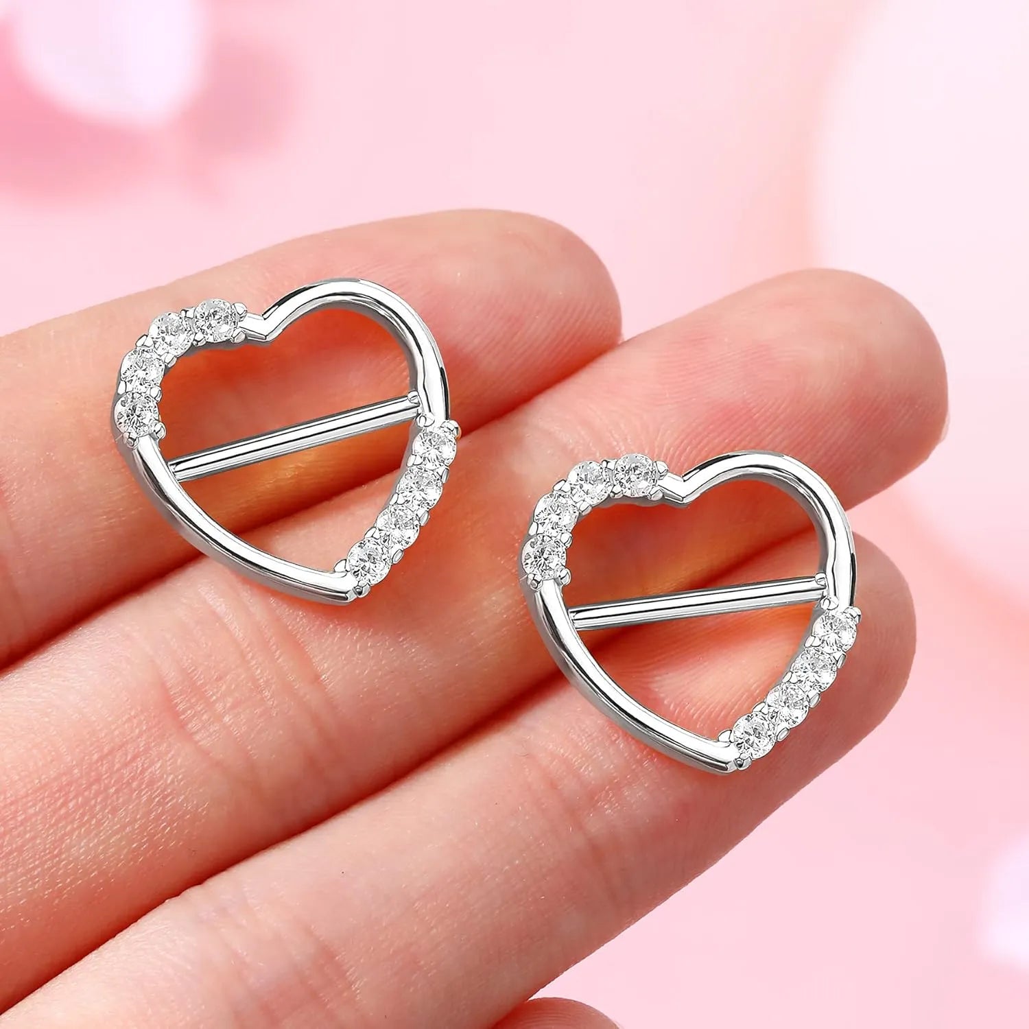 14G 316L Surgical Steel Barbell Dainty Shiny Clear CZ Nipple Clicker - QIAO CrystalQIAO CrystalQIAO Crystal