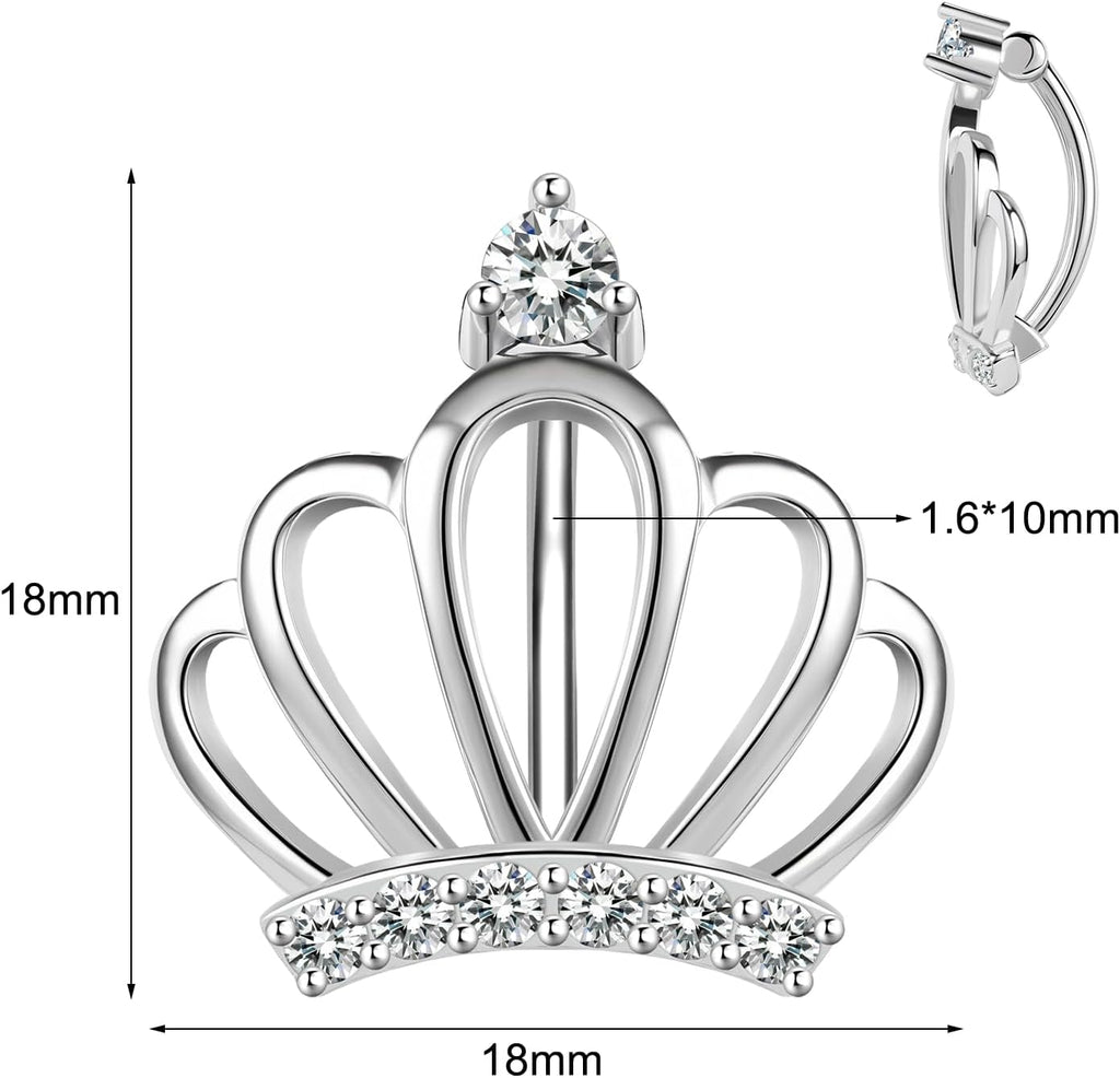 14G 925 Sterling Silver Clicker Belly Button Ring Crown Shape Belly Barbell Piercing 10/12mm Reverse Curved Hoop Navel Barbell Piercing Jewelry Silver Gold 1pc - 我的商店我的商店我的商店
