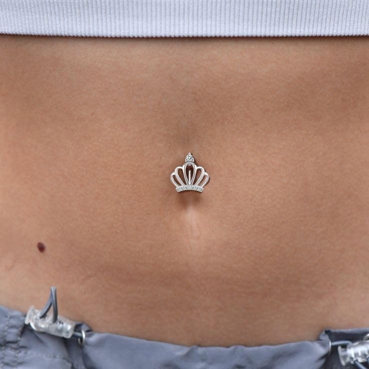 14G 925 Sterling Silver Clicker Belly Button Ring Crown Shape Belly Barbell Piercing 10/12mm Reverse Curved Hoop Navel Barbell Piercing Jewelry Silver Gold 1pc - 我的商店我的商店我的商店