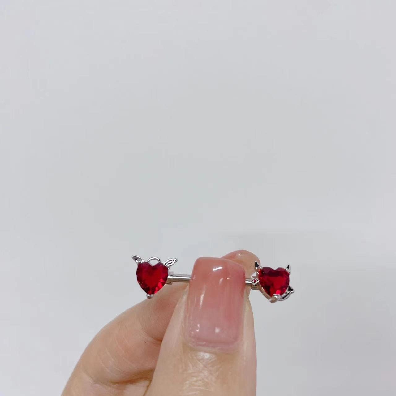 14G Angels and Demons Nipple Rings Stainless Steel Red Crystal Diamond Love Heart Tongue Ring Nipple Shield Barbell Ring Bar Nipplerings Piercing Body Jewelry Gifts for Women - QIAO CrystalQIAO CrystalQIAO Crystal