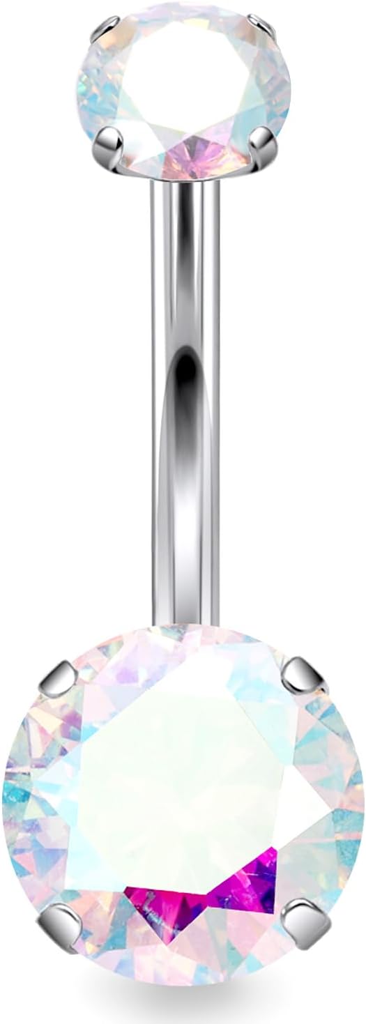 14G Astm F136 Titanium Internally Threaded Belly Button Ring Piercing Jewelry Cubic Zirconia Navel Rings Stud Belly Ring Barbell Piercing Jewelry for Women Men 10MM Bars - 我的商店我的商店我的商店