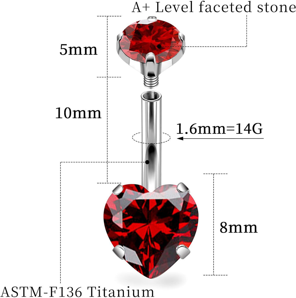 14G Astm F136 Titanium Internally Threaded Belly Button Ring Piercing Jewelry Cubic Zirconia Navel Rings Stud Belly Ring Barbell Piercing Jewelry for Women Men 10MM Bars - 我的商店我的商店我的商店