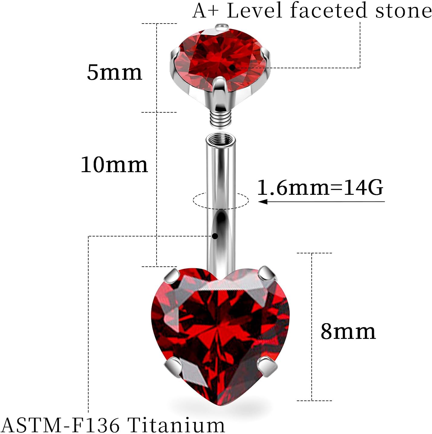 14G Astm F136 Titanium Internally Threaded Belly Button Ring Piercing Jewelry Cubic Zirconia Navel Rings Stud Belly Ring Barbell Piercing Jewelry for Women Men 10MM Bars - 我的商店我的商店我的商店