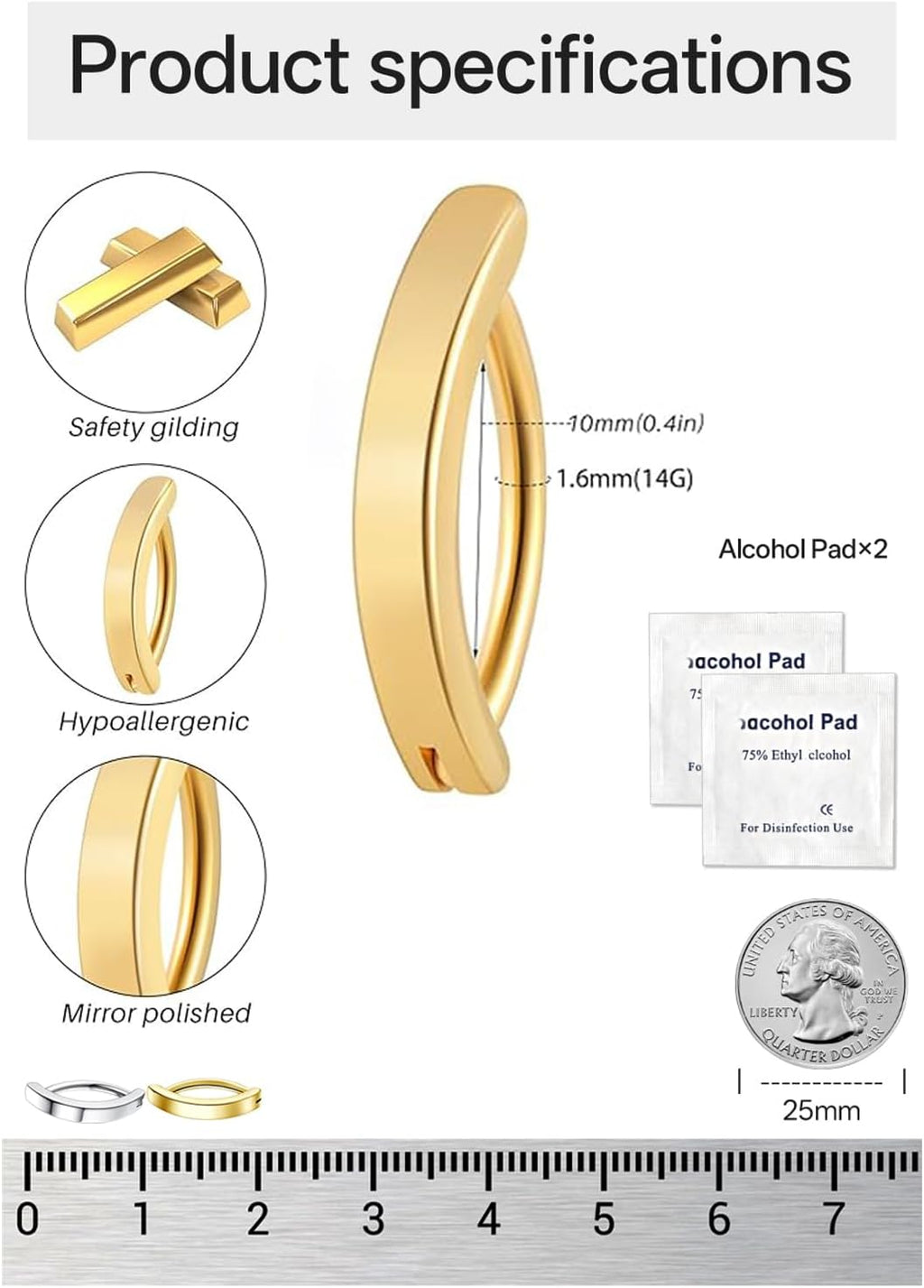 14G belly button ring Clicker belly ring - Surgical Steel, Mirror Travel Case & Waterproof Pouch Options - 我的商店我的商店我的商店