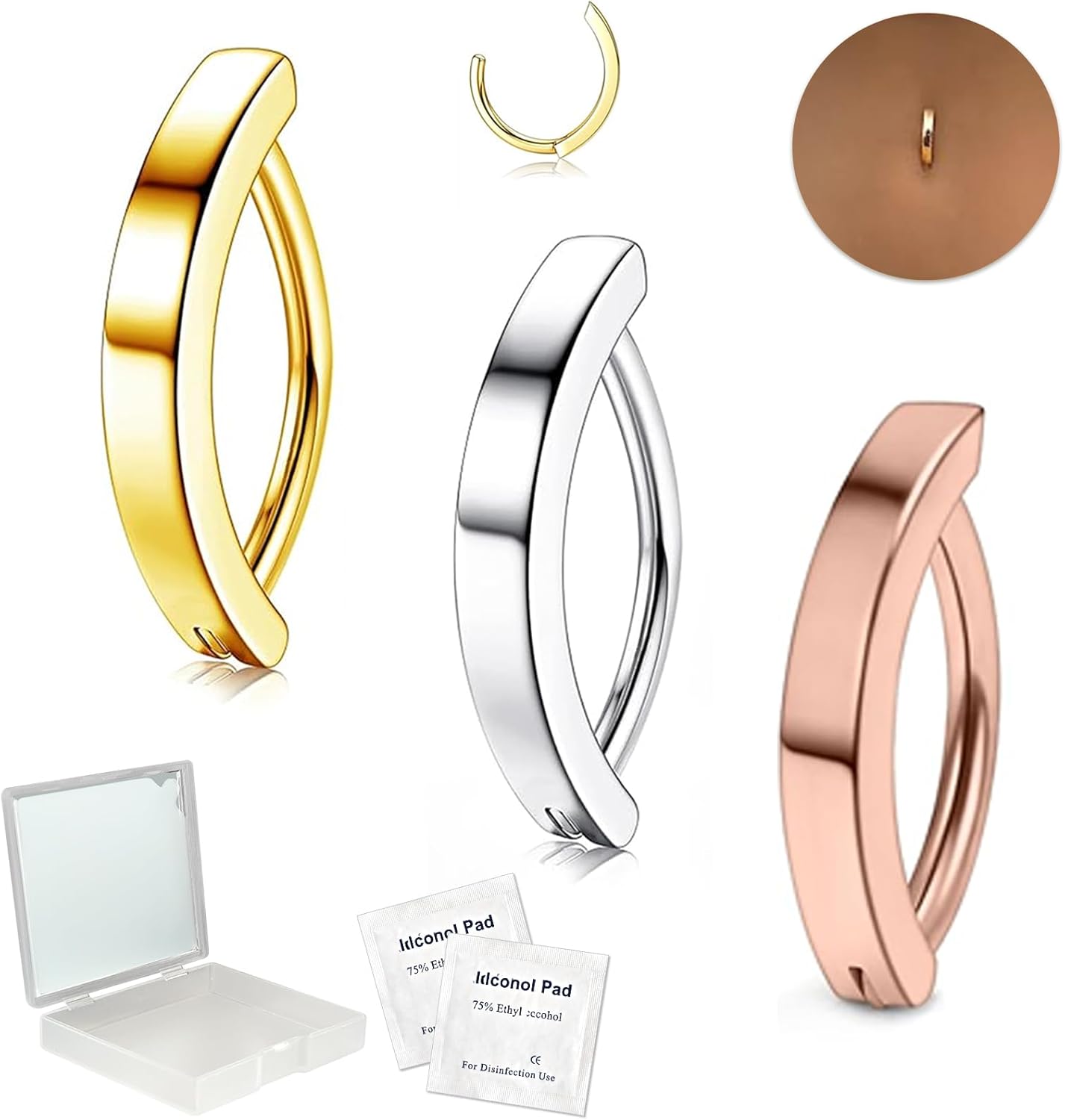 14G belly button ring Clicker belly ring - Surgical Steel, Mirror Travel Case & Waterproof Pouch Options - 我的商店我的商店我的商店