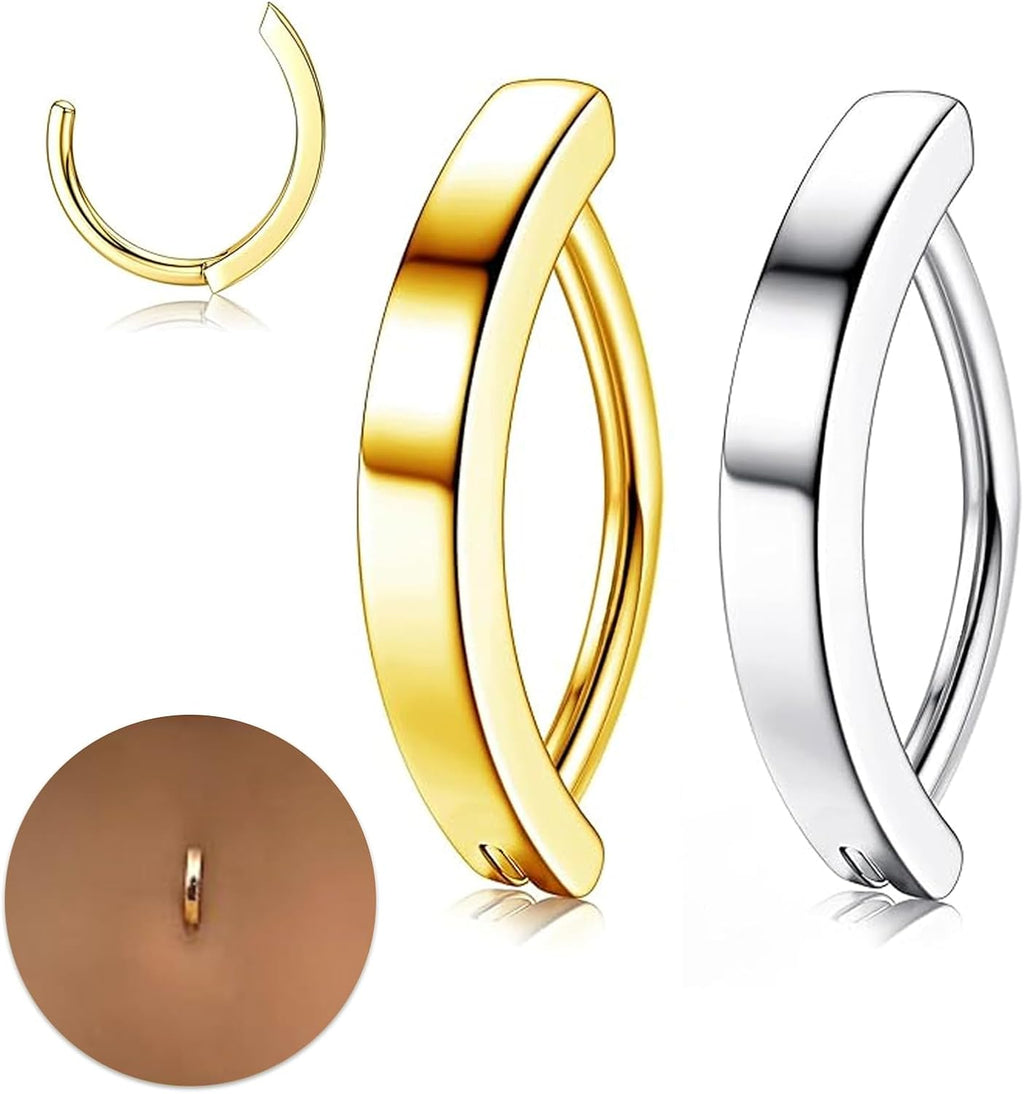 14G belly button ring Clicker belly ring - Surgical Steel, Mirror Travel Case & Waterproof Pouch Options - 我的商店我的商店我的商店