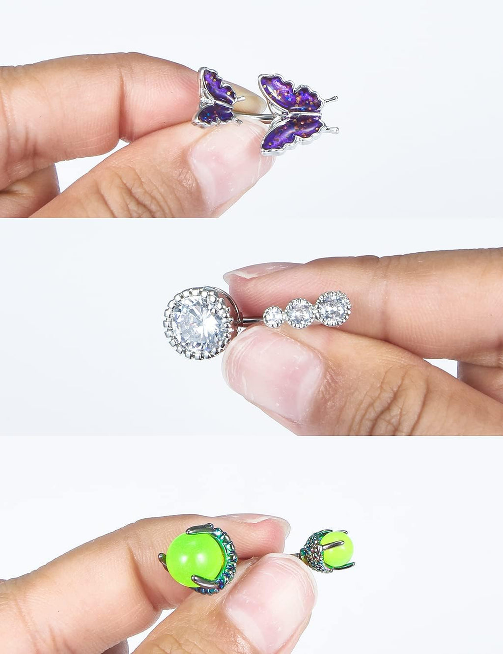 14G Belly Button Ring Stainless steel Dangle Belly rings Snake Glow Dark Round Cubic Zirconia Navel Barbell Body Piercing Jewelry For Women 3/8inch 10mm silver,rose,purple,black men belly ring - 我的商店我的商店我的商店