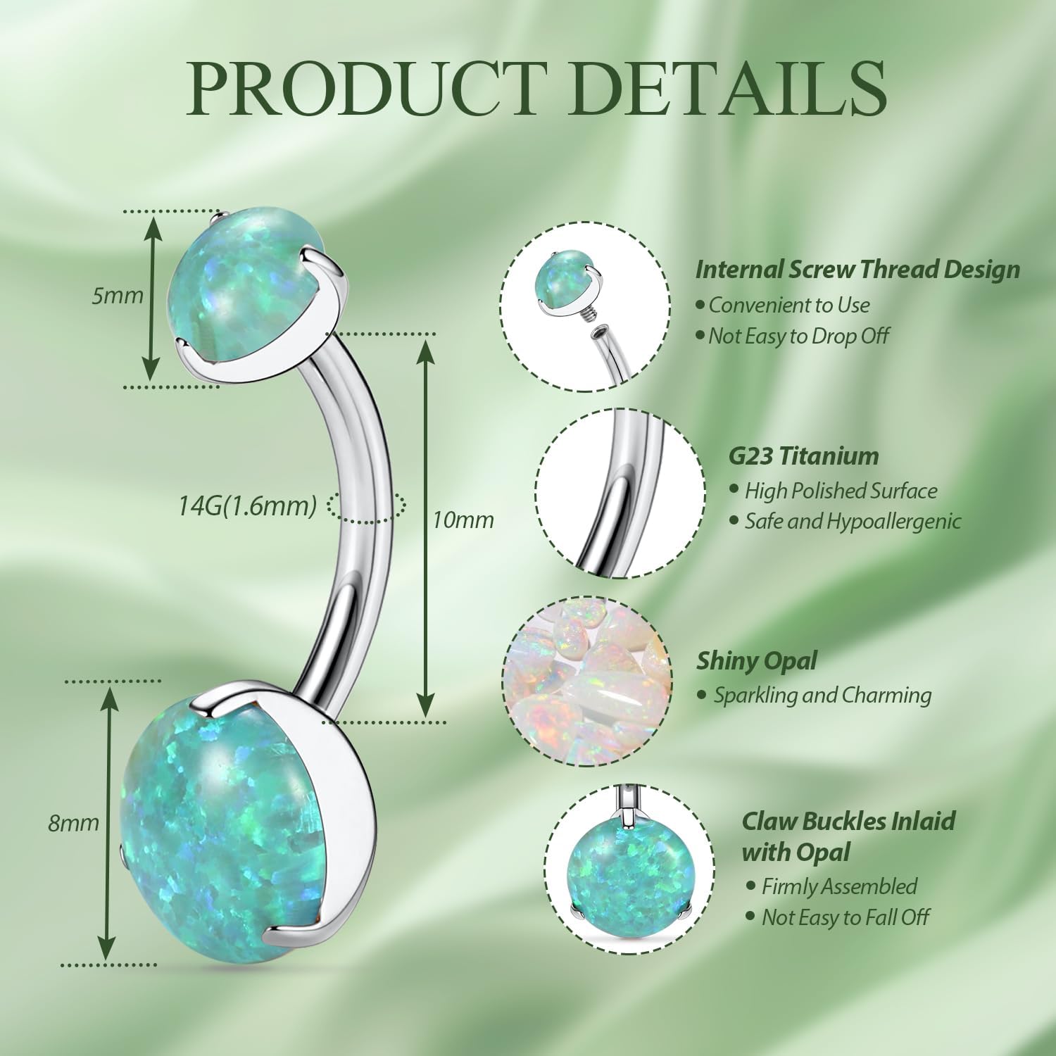 14G Belly Button Ring Titanium Belly Button Piercing Belly Ring Internally Threaded Navel Piercing Jewelry - 我的商店我的商店我的商店