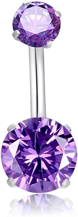 14G Belly Button Rings Surgical Stainless Steel Round Cubic Zirconia Navel Barbell Stud Body Piercing - 我的商店我的商店我的商店