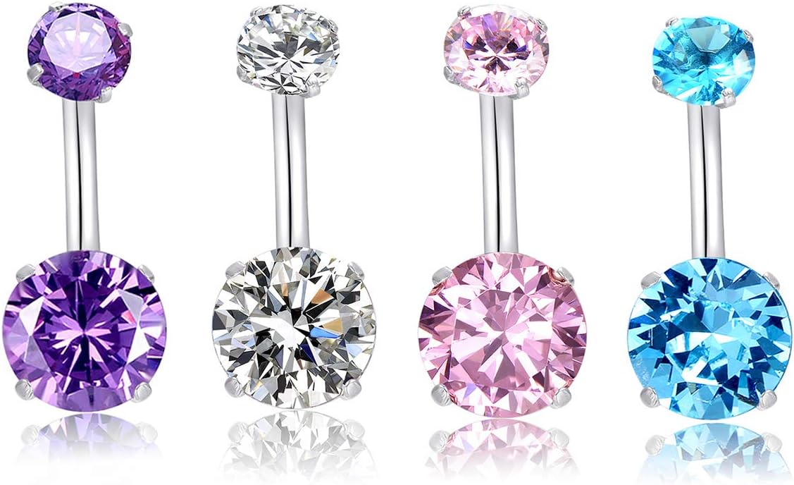 14G Belly Button Rings Surgical Stainless Steel Round Cubic Zirconia Navel Barbell Stud Body Piercing - 我的商店我的商店我的商店