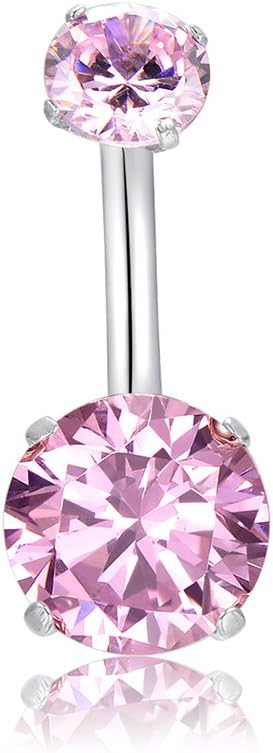 14G Belly Button Rings Surgical Stainless Steel Round Cubic Zirconia Navel Barbell Stud Body Piercing - 我的商店我的商店我的商店