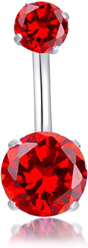 14G Belly Button Rings Surgical Stainless Steel Round Cubic Zirconia Navel Barbell Stud Body Piercing - 我的商店我的商店我的商店