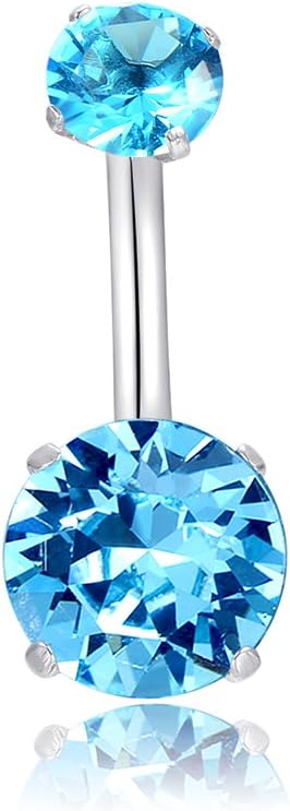 14G Belly Button Rings Surgical Stainless Steel Round Cubic Zirconia Navel Barbell Stud Body Piercing - 我的商店我的商店我的商店
