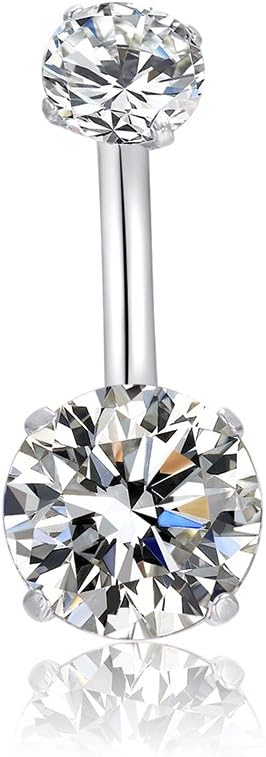 14G Belly Button Rings Surgical Stainless Steel Round Cubic Zirconia Navel Barbell Stud Body Piercing - 我的商店我的商店我的商店