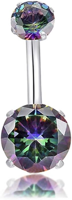 14G Belly Button Rings Surgical Stainless Steel Round Cubic Zirconia Navel Barbell Stud Body Piercing - 我的商店我的商店我的商店
