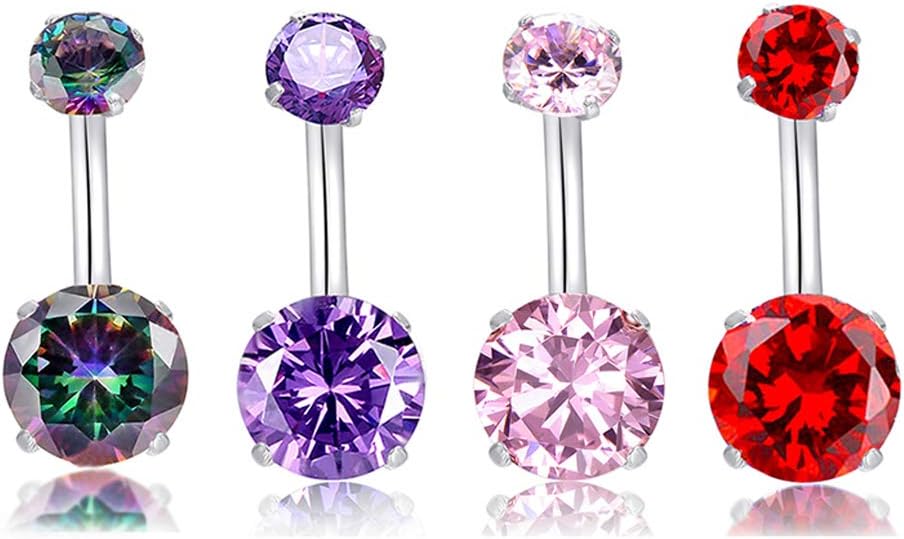 14G Belly Button Rings Surgical Stainless Steel Round Cubic Zirconia Navel Barbell Stud Body Piercing - 我的商店我的商店我的商店