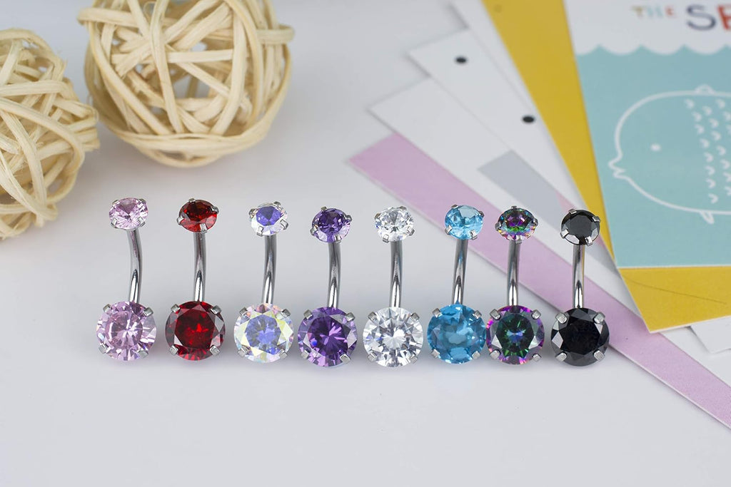 14G Belly Button Rings Surgical Stainless Steel Round Cubic Zirconia Navel Barbell Stud Body Piercing - 我的商店我的商店我的商店