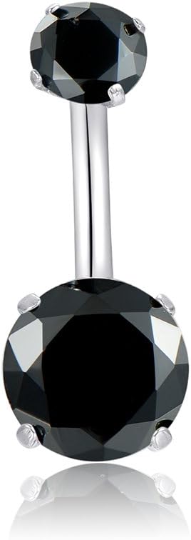 14G Belly Button Rings Surgical Stainless Steel Round Cubic Zirconia Navel Barbell Stud Body Piercing - 我的商店我的商店我的商店