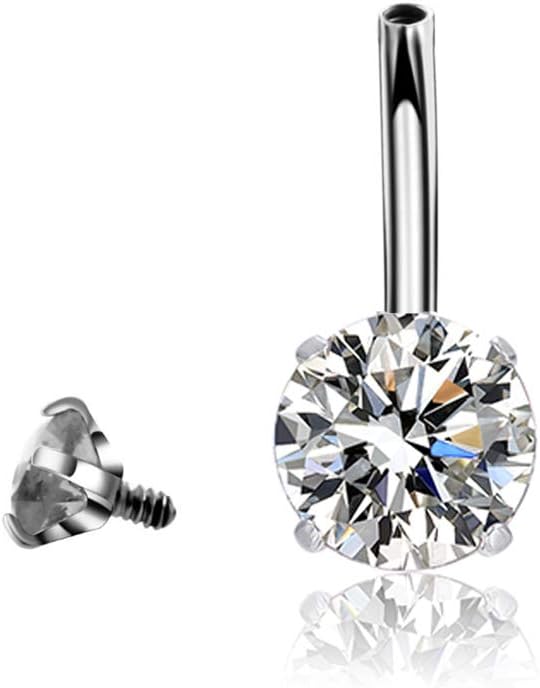 14G Belly Button Rings Surgical Stainless Steel Round Cubic Zirconia Navel Barbell Stud Body Piercing - 我的商店我的商店我的商店