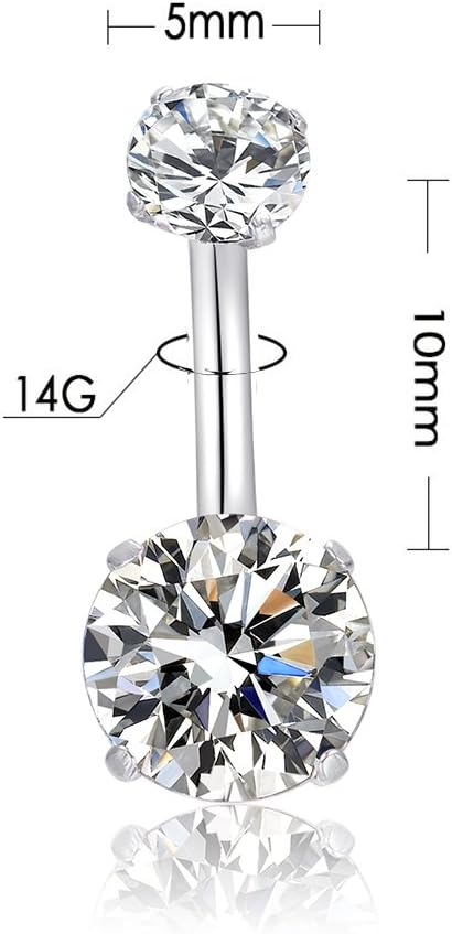 14G Belly Button Rings Surgical Stainless Steel Round Cubic Zirconia Navel Barbell Stud Body Piercing - 我的商店我的商店我的商店