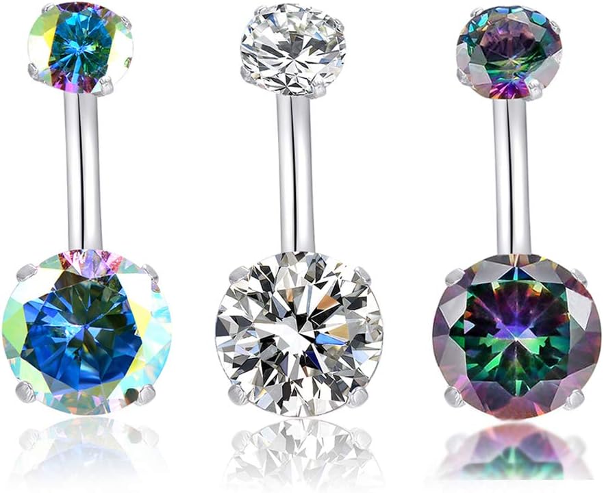 14G Belly Button Rings Surgical Stainless Steel Round Cubic Zirconia Navel Barbell Stud Body Piercing - 我的商店我的商店我的商店