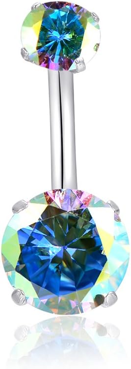14G Belly Button Rings Surgical Stainless Steel Round Cubic Zirconia Navel Barbell Stud Body Piercing - 我的商店我的商店我的商店