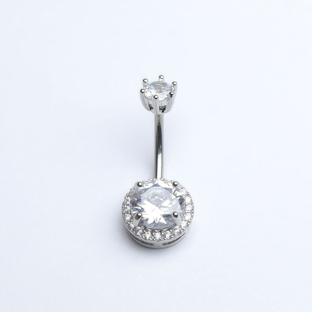 14G Belly Button Rings Surgical Stainless Steel Round Cubic Zirconia Navel Barbell Stud Body Piercing - QIAO Crystal我的商店QIAO Crystal