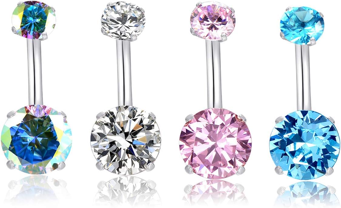 14G Belly Button Rings Surgical Stainless Steel Round Cubic Zirconia Navel Barbell Stud Body Piercing - 我的商店我的商店我的商店