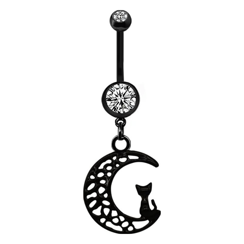 14G Black Stainless Steel Belly Button Rings for Women CZ Moon Heart Ghost Dangle Belly Naval Rings Belly Navel Barbell Belly Piercing Jewelry - QIAO Crystal我的商店QIAO Crystal