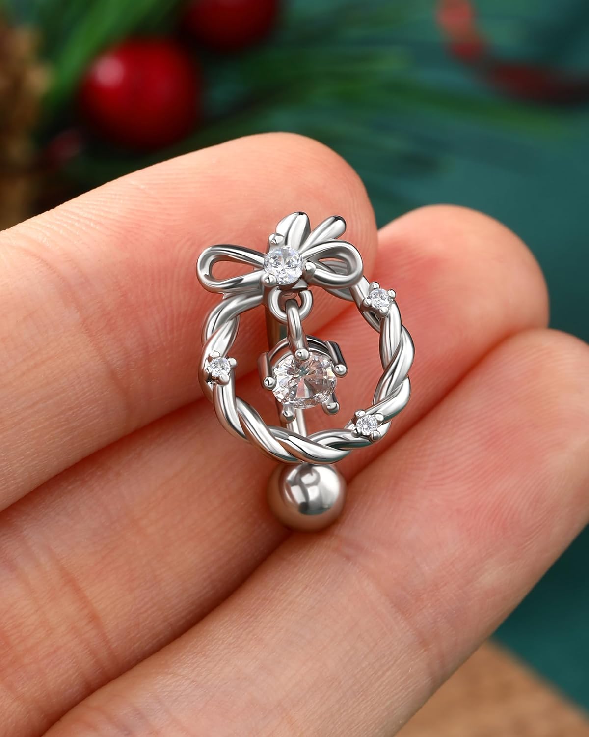 14G Christmas Belly Button Rings - Hinge Top Down Navel Rings for Women - Hypoallergenic Belly Piercing Jewelry - 我的商店我的商店我的商店