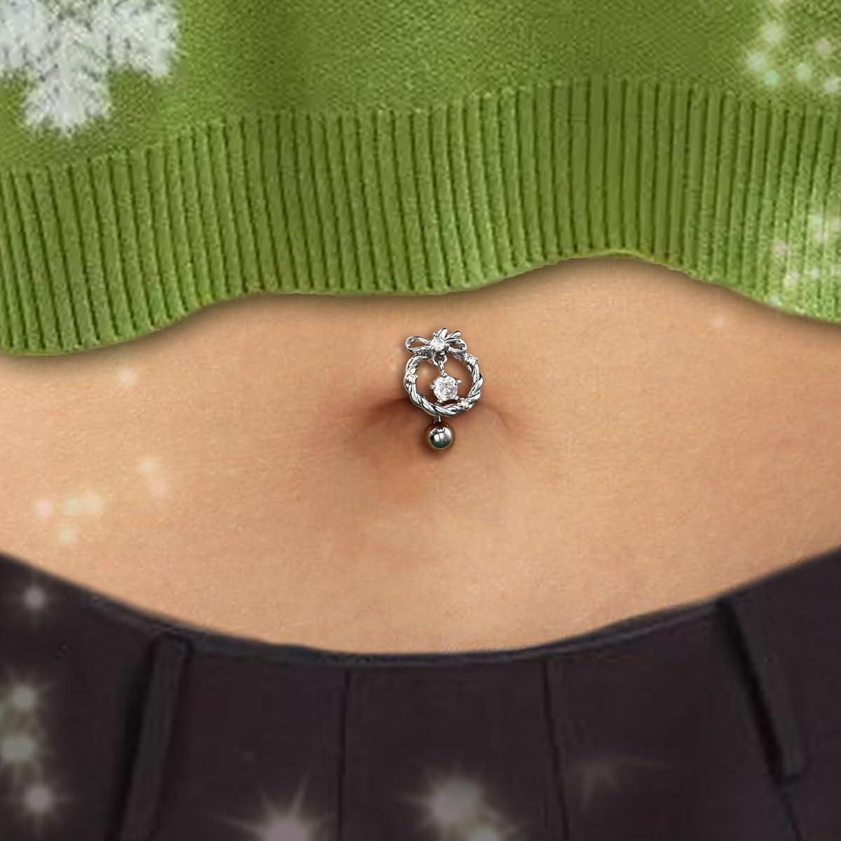 14G Christmas Belly Button Rings - Hinge Top Down Navel Rings for Women - Hypoallergenic Belly Piercing Jewelry - 我的商店我的商店我的商店