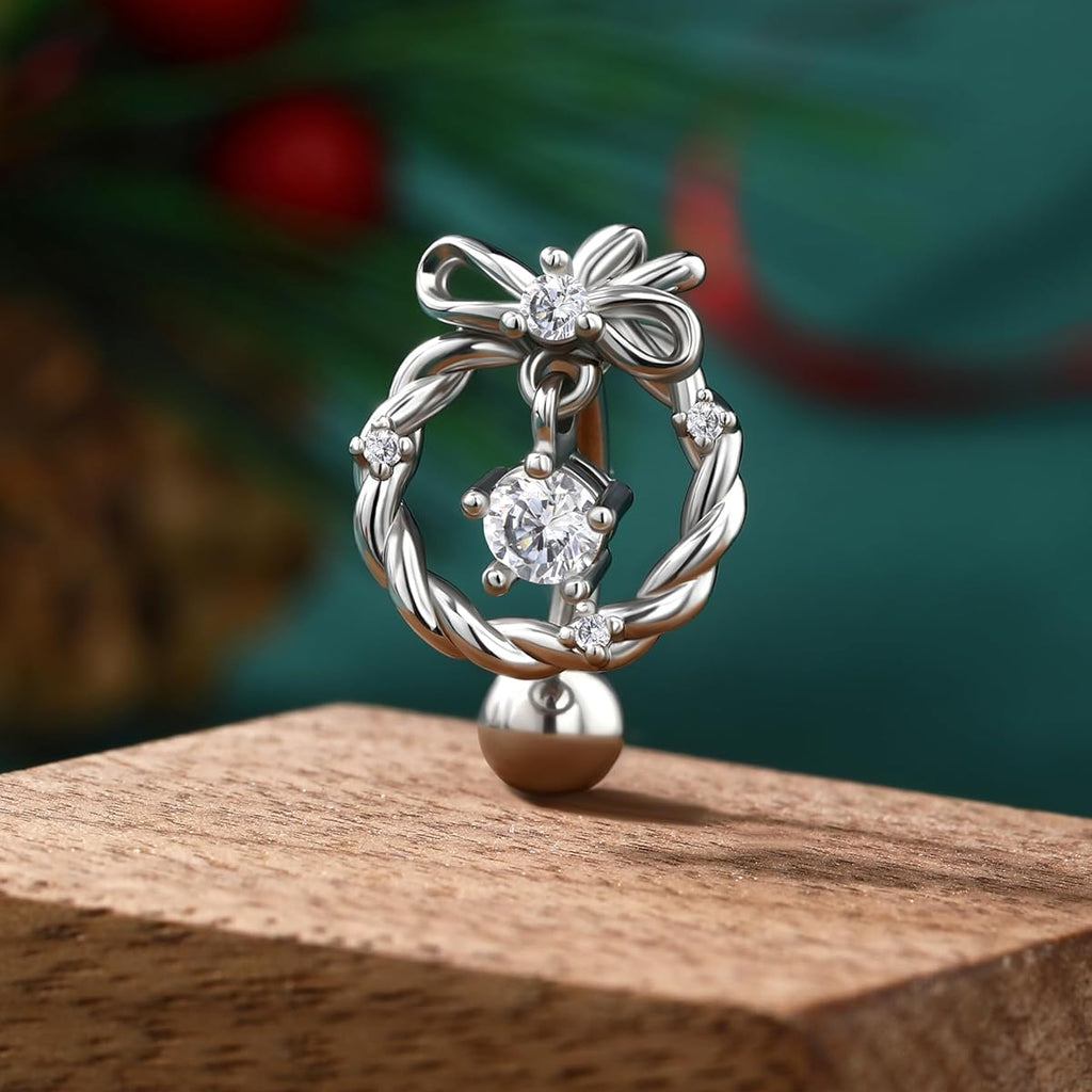 14G Christmas Belly Button Rings - Hinge Top Down Navel Rings for Women - Hypoallergenic Belly Piercing Jewelry - 我的商店我的商店我的商店