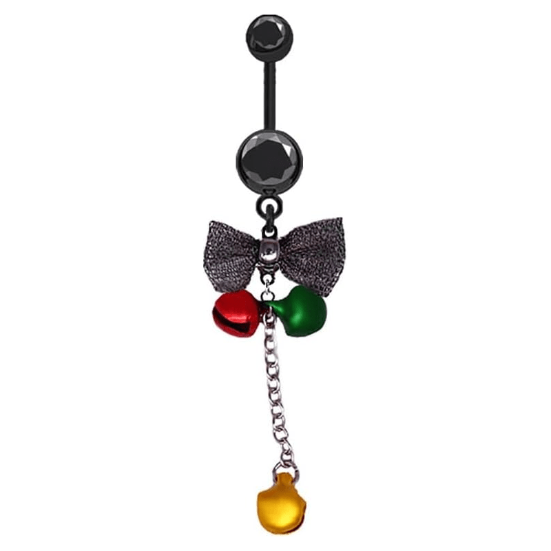 14G Christmas Colorful Jingle Bell Belly Button Ring for Women Stainless Steel Bowknot Star - QIAO Crystal我的商店QIAO Crystal