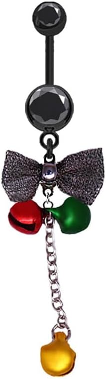 14G Christmas Colorful Jingle Bell Belly Button Ring for Women Stainless Steel Bowknot Star Wreath Dangle Belly Navel Barbell Rings Christmas Body Piercing Jewelry Festival Gifts - 我的商店我的商店我的商店