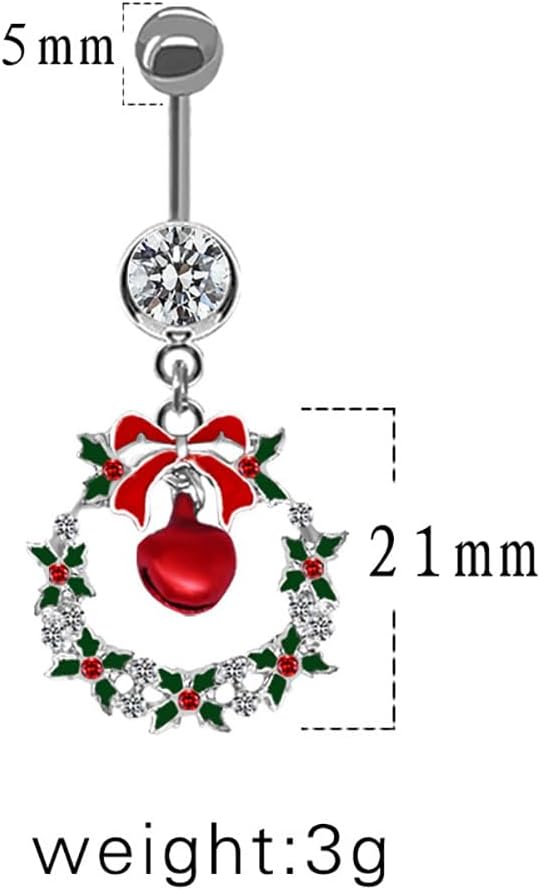 14G Christmas Colorful Jingle Bell Belly Button Ring for Women Stainless Steel Bowknot Star Wreath Dangle Belly Navel Barbell Rings Christmas Body Piercing Jewelry Festival Gifts - 我的商店我的商店我的商店