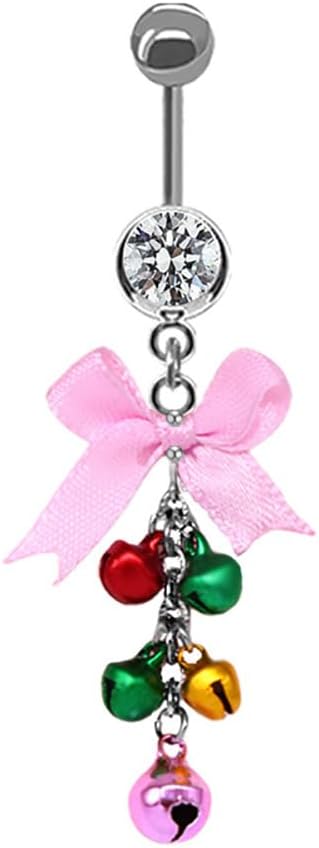 14G Christmas Colorful Jingle Bell Belly Button Ring for Women Stainless Steel Bowknot Star Wreath Dangle Belly Navel Barbell Rings Christmas Body Piercing Jewelry Festival Gifts - 我的商店我的商店我的商店