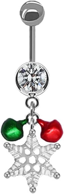 14G Christmas Colorful Jingle Bell Belly Button Ring for Women Stainless Steel Bowknot Star Wreath Dangle Belly Navel Barbell Rings Christmas Body Piercing Jewelry Festival Gifts - 我的商店我的商店我的商店