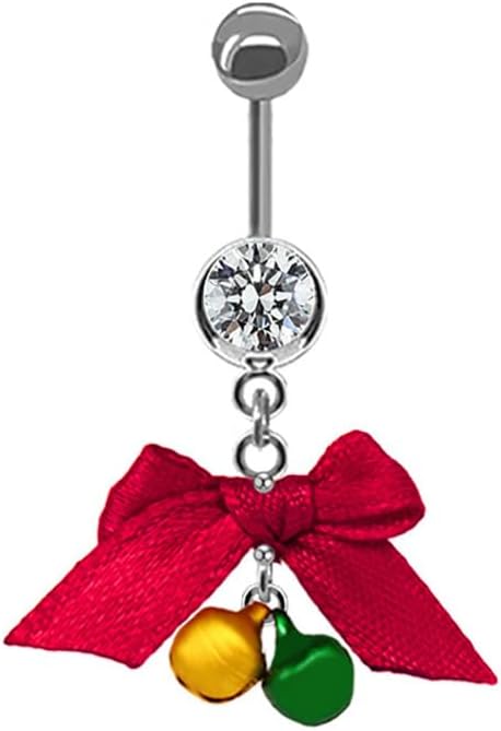 14G Christmas Colorful Jingle Bell Belly Button Ring for Women Stainless Steel Bowknot Star Wreath Dangle Belly Navel Barbell Rings Christmas Body Piercing Jewelry Festival Gifts - 我的商店我的商店我的商店