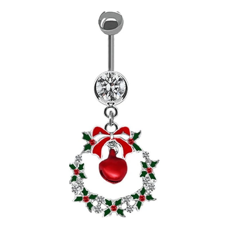 14G Christmas Colorful Jingle Bell Belly Button Ring for Women Stainless Steel Bowknot Star Wreath Dangle Belly Navel Barbell Rings Christmas Body Piercing Jewelry Festival Gifts - QIAO Crystal我的商店QIAO Crystal