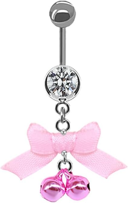 14G Christmas Colorful Jingle Bell Belly Button Ring for Women Stainless Steel Bowknot Star Wreath Dangle Belly Navel Barbell Rings Christmas Body Piercing Jewelry Festival Gifts - 我的商店我的商店我的商店