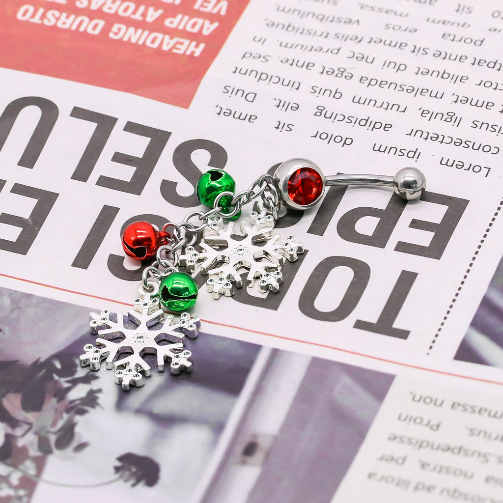 14G Christmas Mistletoe Dangle Belly Button Rings 316L Stainless Steel Navel Piercing Rings Jingling Bell Belly Piercing Jewelry for Women - QIAO Crystal我的商店QIAO Crystal